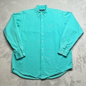 Ralph Lauren Blake Cotton Oxford Shirt Mens Large Aqua Turquoise Blue Pink Pony